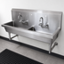 Thumbnail image #3 for BK Resources Two-Station Wall-Mounted Hand Wash Sink with 8-Inch Deep Bowl, 48 Inches Wide, 304 Stainless Steel