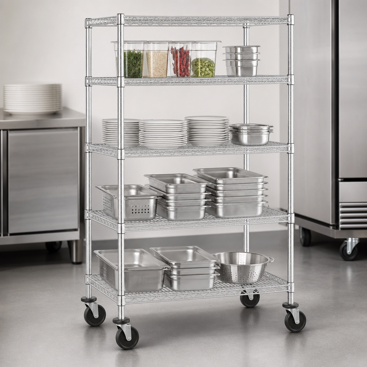Product image #3 for Metro Super Erecta 4-Shelf Chrome Wire Stem Caster Cart, 36 x 24 x 69 Inches