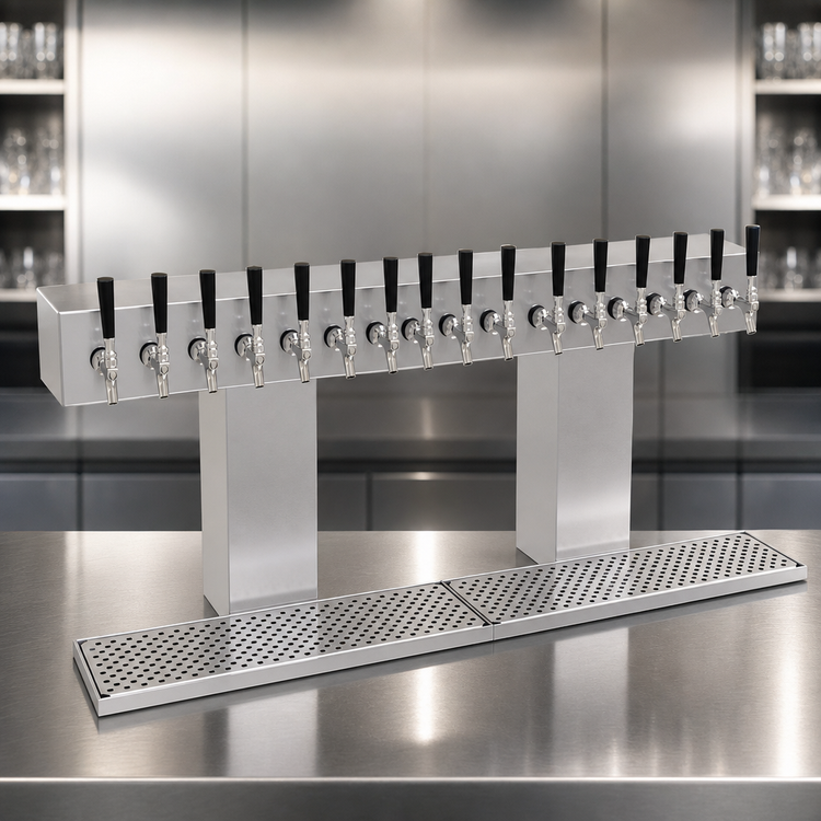 Product image #3 for Glastender BRT-16-SSR Countertop Glycol-Cooled 2-Column Stainless Steel Bridge Draft Dispensing Tower with 16 Faucets