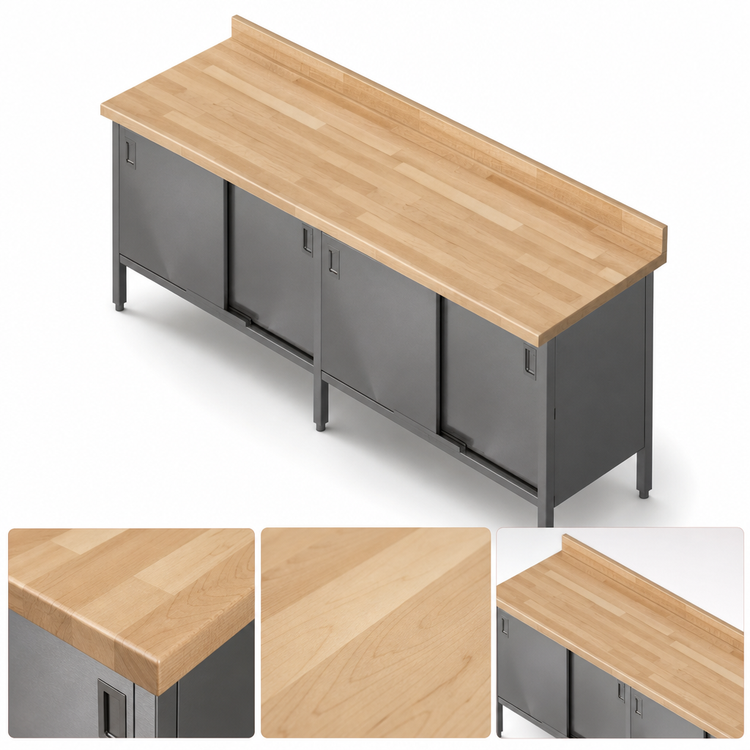 Product image #3 for John Boos 132-Inch Wood Top Work Table with Stainless Steel Cabinet Base and Sliding Doors