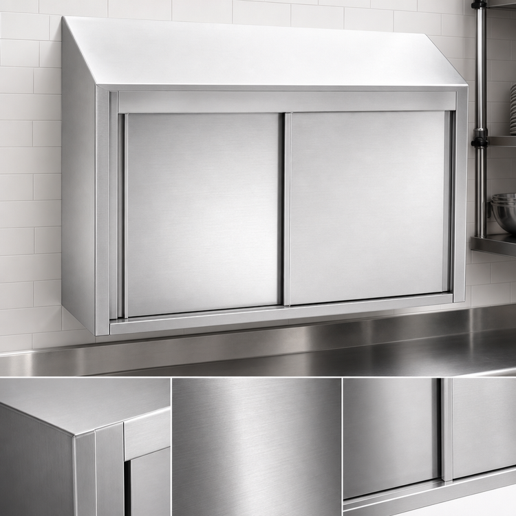 Product image #3 for 72 Inch Wall-Mounted Stainless Steel Wall Cabinet with Sliding Doors