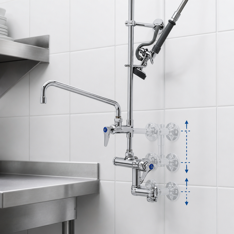Product image #3 for T&S Brass EasyInstall Wall Mount Pre-Rinse Unit with 12" Add-On Swing Spout
