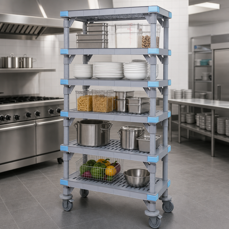 Product image #3 for Quantum Millenia 30 Inch Wide x 24 Inch Deep x 62 Inch High Mobile Polymer Starter Shelving Unit with 5 Open Grid Shelves