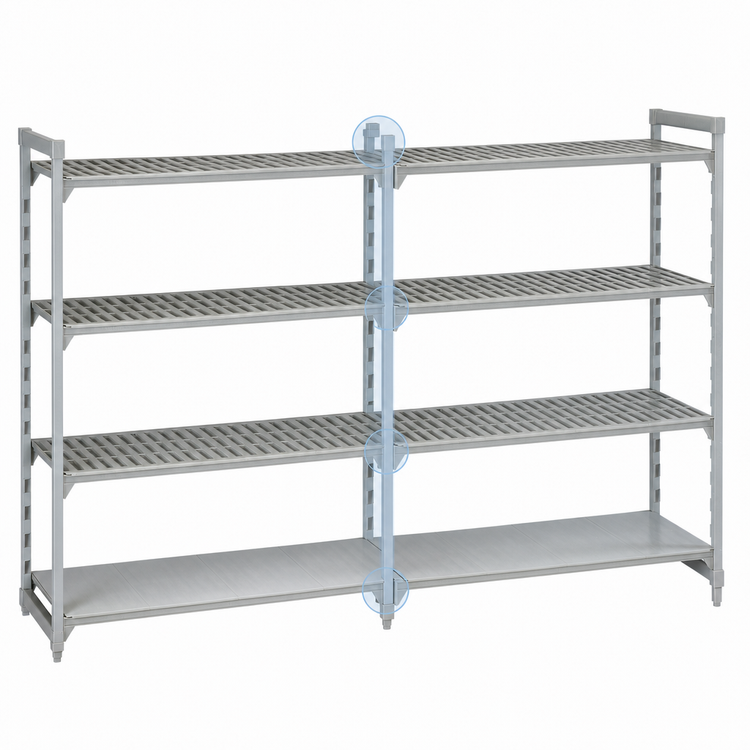 Product image #4 for Cambro Camshelving Premium 21" x 60" x 72" 4-Shelf Add-On Polymer Shelving Unit, 3 Vented + 1 Solid, Speckled Gray