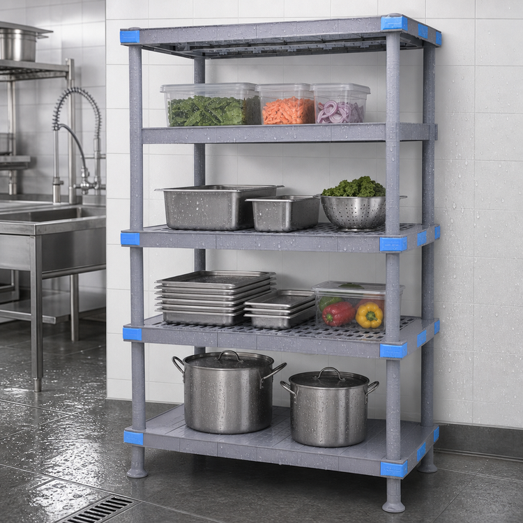 Product image #3 for Quantum Millenia 54"W x 18"D x 86"H Gray Polymer Shelving Unit with 3 Open and 1 Solid Grid Shelves