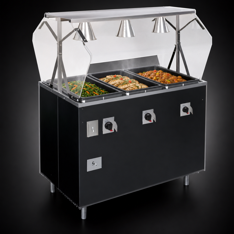 Product image #3 for 2-Series Affordable Portable™ 3-Well Mobile Hot Food Station Deluxe with Buffet-Style Breath Guard
