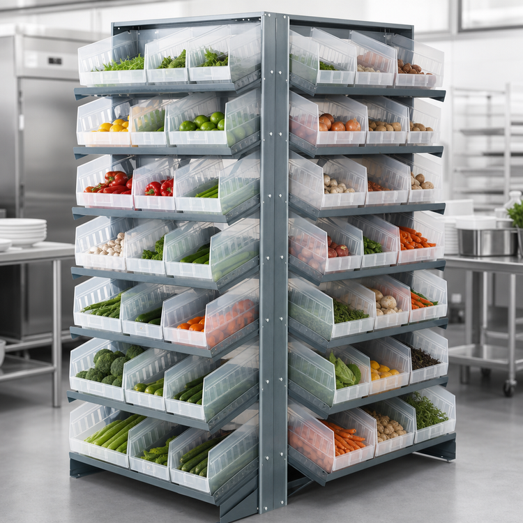 Product image #3 for Quantum Sloped Double-Sided Pick Rack with 16 Shelves and 48 Clear Bins