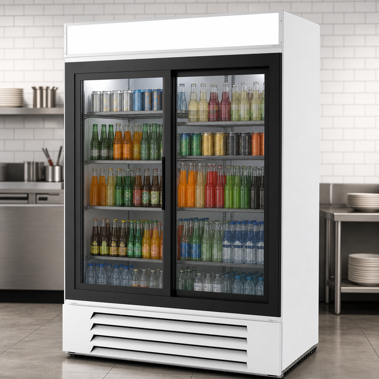 Product image #3 for Beverage-Air MarketMax™ 2-Section Reach-In Sliding Glass Door Refrigerated Merchandiser, 46.15 Cu. Ft., White