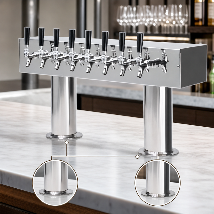Product image #3 for Double Pedestal Countertop Air-Cooled Draft Beer Tower, 8 Faucets, Polished Stainless Steel