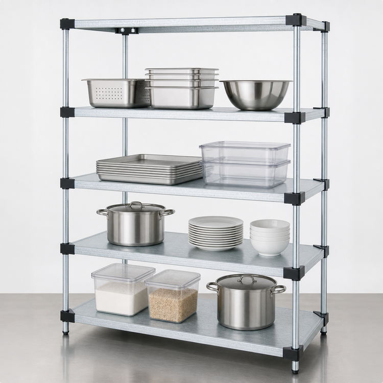 Product image #3 for Quantum Solid Shelving Starter Kit, 72-Inch W x 21-Inch D x 74-Inch H, 5 Galvanized Steel Shelves