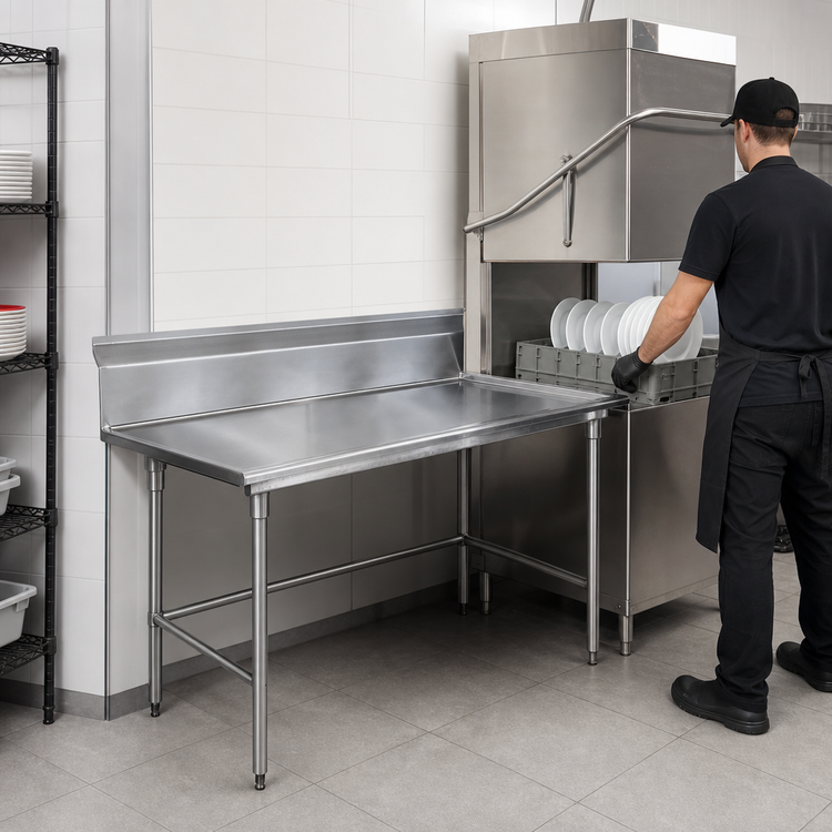 Product image #3 for Advance Tabco Left-Mount Clean Straight Dish Table with 10-1/2-Inch Backsplash, 107 x 30 Inches, 14-Gauge 304 Stainless Steel