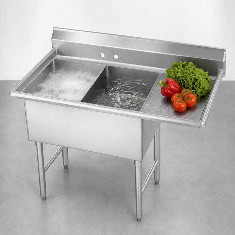 Product image #3 for Advance Tabco Fabricated 2-Compartment Sink with 24-Inch Right Drainboard, 14-Gauge 304 Stainless Steel