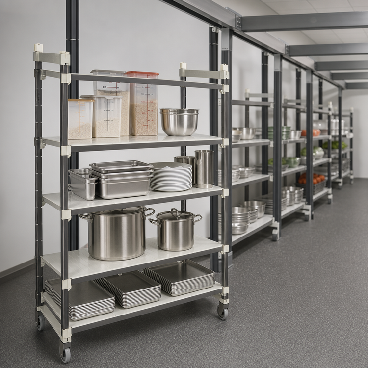 Product image #3 for Cambro Camshelving Elements XTRA 24 x 36 x 80-Inch 4-Shelf Solid High Density Top Rail Mobile Starter Unit
