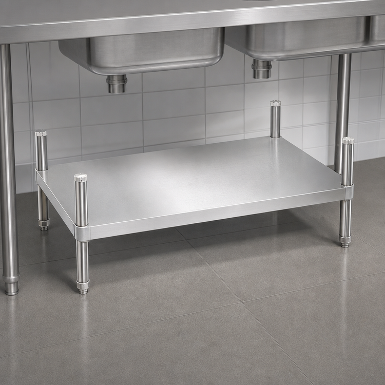 Product image #3 for Advance Tabco 102 x 24 Inch Stainless Steel Dishtable Undershelf with Adjustable Die Cast Leg Clamps