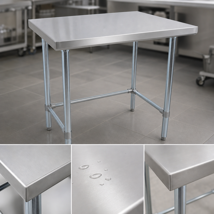 Product image #3 for BK Resources 30-Inch x 30-Inch All Stainless Steel Open Base Flat Top Work Table