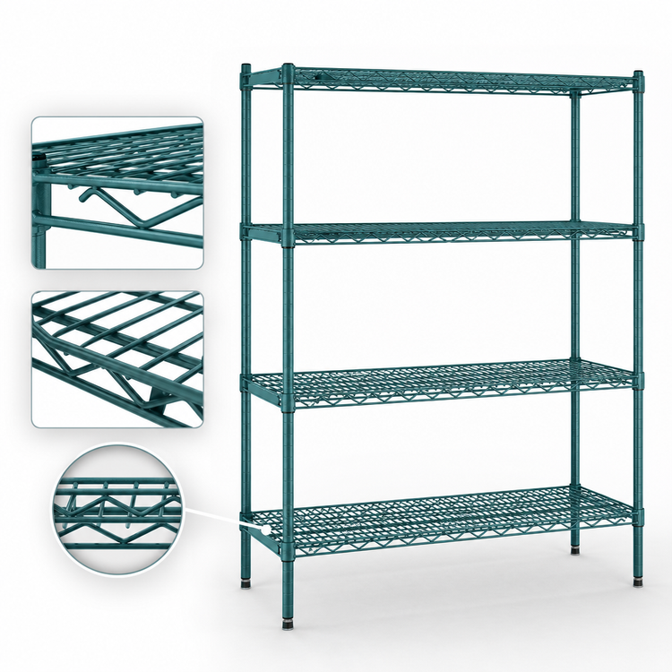 Product image #3 for EagleGard Red-i-Pak 4-Tier Stationary Wire Shelving Unit, 60 x 24 x 63 Inches, Blue-Green Hybrid Epoxy Finish