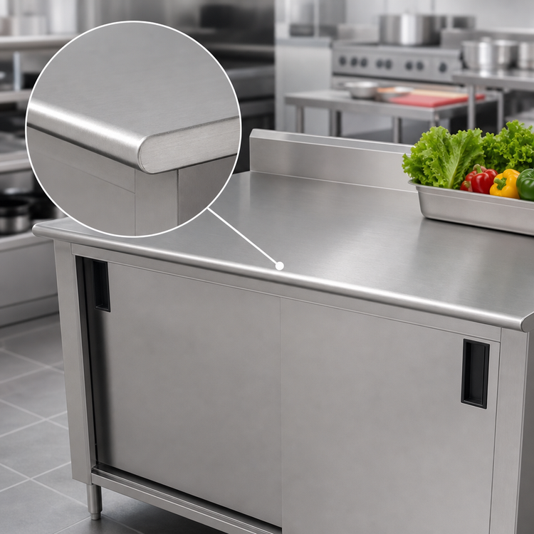 Product image #3 for Advance Tabco Special Value Economy Enclosed Work Table, 96 x 30 Inch, Cabinet Base, 16-Gauge 304 Stainless Steel Top
