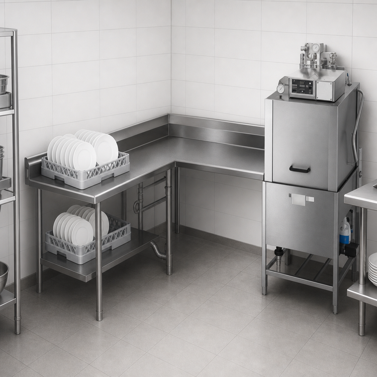 Product image #3 for Spec-Master Corner Clean Dishtable, 120 x 60 Inch, Right-to-Left, 14-Gauge Type 304 Stainless Steel