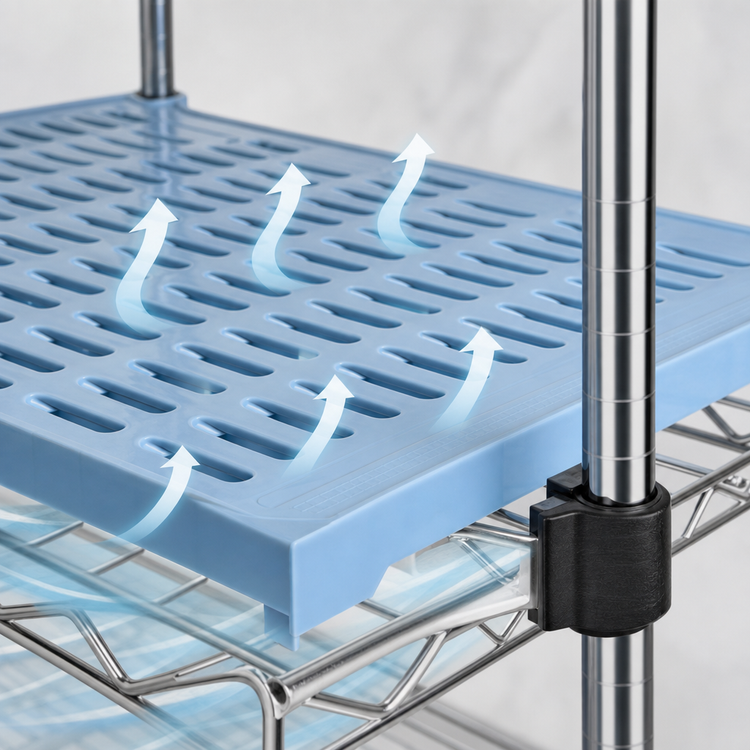 Product image #3 for Eagle QuadPlus Louvered Blue Polymer Shelf Mat with Chrome Quad-Adjust Frame, 42 x 24 Inches