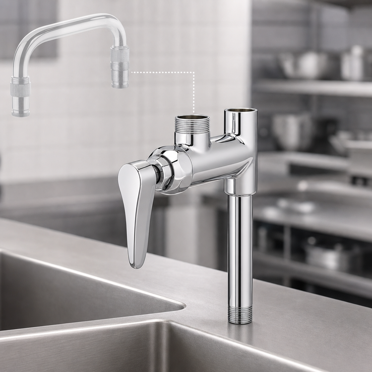 Product image #3 for T&S Brass Add-On Faucet, Less Nozzle, Single-Hole, Swivel Outlet, Lever Handle