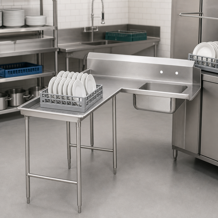 Product image #3 for Island Corner Soiled Dishtable with 20" x 20" x 5" Pre-Rinse Sink