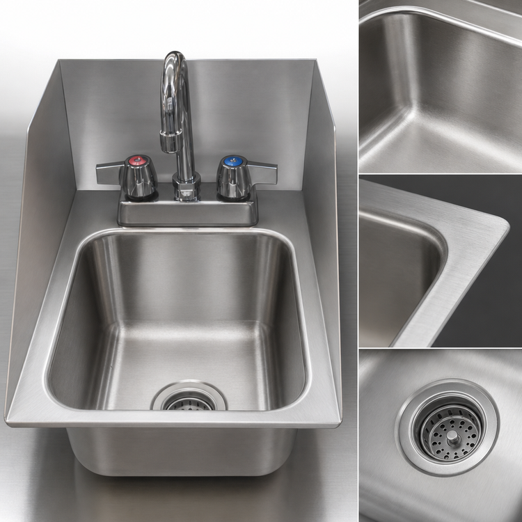 Product image #3 for BK Resources Deep Drawn 1-Compartment Drop-In Sink with 3-Sided Riser, 9 x 9 x 5 Bowl, Includes Lead-Free Gooseneck Faucet and Basket Drain