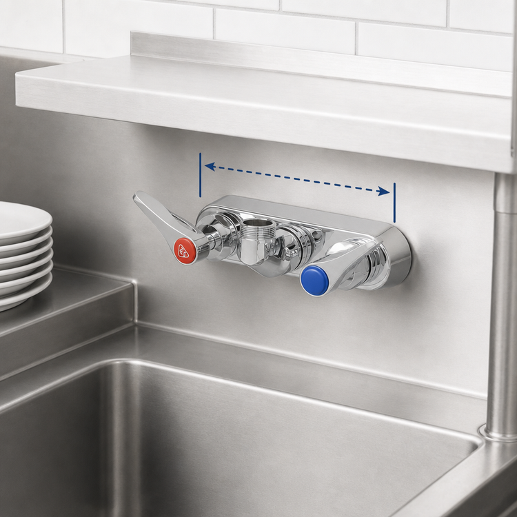 Product image #3 for T&S Brass B-1115-CR-LN Wall-Mount Workboard Faucet Base, 4-Inch Centers, Lever Handles, Cerama Cartridges, Without Spout