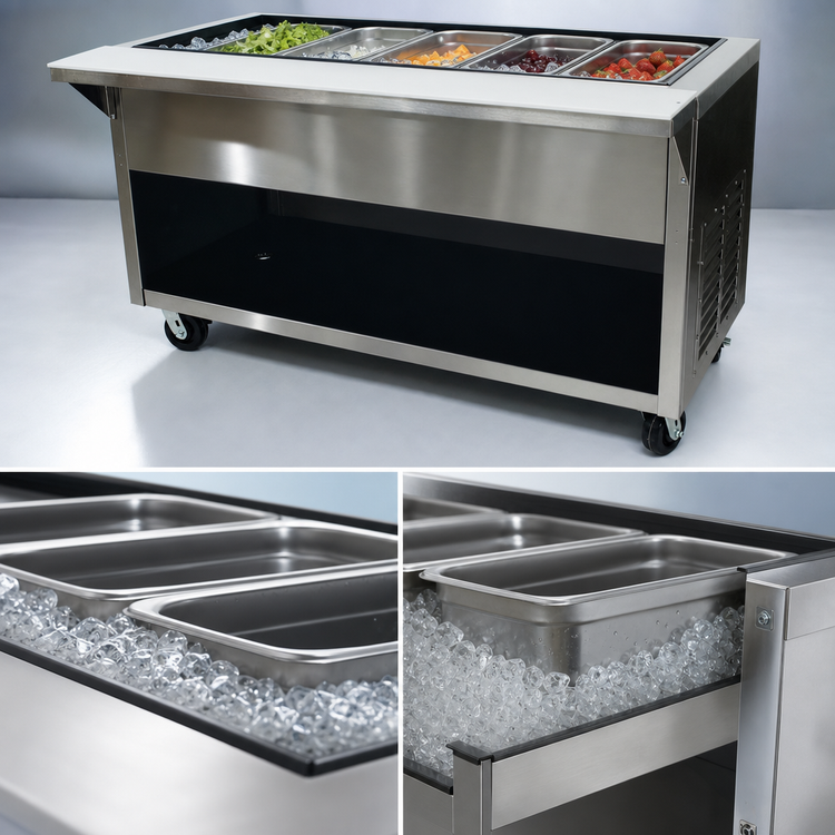Product image #3 for Advance Tabco Triumph Supreme Heavy Duty 5-Pan Ice-Cooled Serving Counter with Enclosed Stainless Steel Base