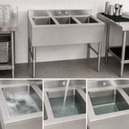 Thumbnail image #3 for Klinger's Trading BAR3 Three-Compartment Underbar Sink, No Drainboard, 3-Inch Backsplash, 304 Stainless Steel, 38-1/2 x 18-3/4 x 33 Inches