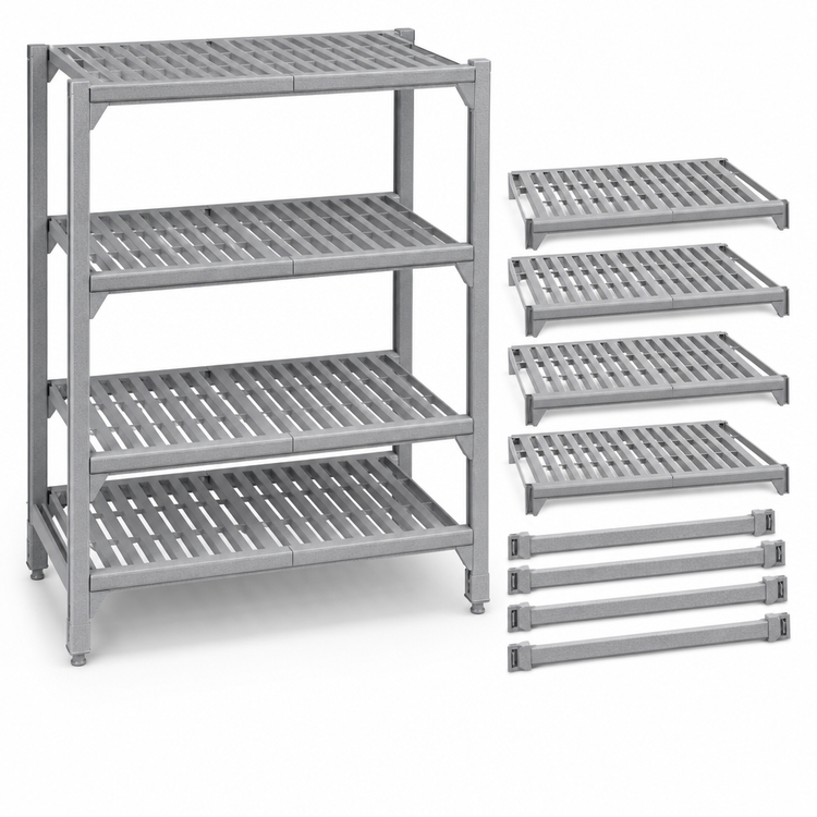 Product image #4 for Cambro Camshelving Premium 21" Deep x 36" Wide 4-Shelf Vented Shelf Kit, Speckled Gray