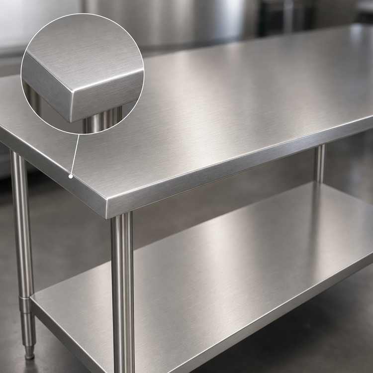 Product image #3 for John Boos Stallion 84-Inch x 24-Inch 14-Gauge Stainless Steel Work Table with Safety Edge and Undershelf