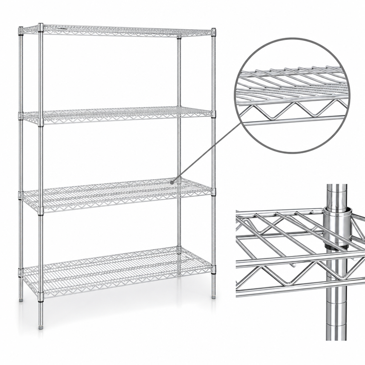Product image #3 for Eagle Redi-Pak Stationary 4-Tier Wire Shelving Unit, 48 x 24 x 74 Inches, Chrome Finish