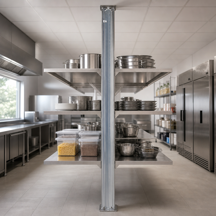 Product image #3 for Eagle Back-to-Back Cantilevered Shelving Upright — Floor-to-Ceiling Mount, 96 Inches (Aluminum)