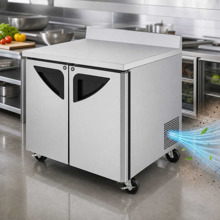 Product image #3 for Turbo Air Super Deluxe 36-Inch Two-Section Worktop Refrigerator with Self-Cleaning Condenser, 9.0 Cu. Ft., Stainless Steel, 115V