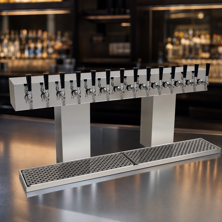 Product image #3 for Glastender 14-Faucet Countertop Glycol-Cooled Bridge Draft Dispensing Tower, Mirror Finish