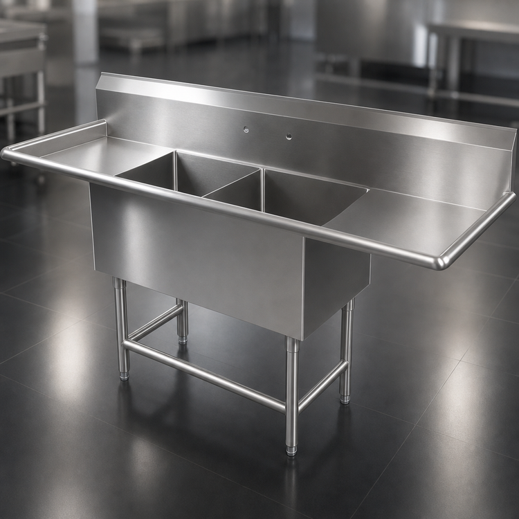 Product image #3 for John Boos Pro-Bowl 2-Compartment Stainless Steel Sink with Left and Right Drainboards, 83-1/4" W x 25-1/2" D