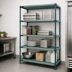 Thumbnail image #3 for Quantum WR74-1872WPM Stationary 4-Tier Wire Plastic Mat Shelving Unit, 72W x 18D x 74H, Green Epoxy Antimicrobial