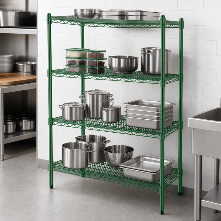 Product image #3 for Heavy Duty 4-Tier Open Wire Shelving Unit, 72 x 14 Inches, Green Epoxy Coated