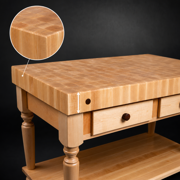 Product image #4 for John Boos Cucina Rustica 30-Inch x 24-Inch End-Grain Maple Butcher Block Work Table with Drawer and Shelf