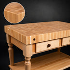 Thumbnail image #4 for John Boos Cucina Rustica CUCR04-SHF End-Grain Maple Butcher Block Work Table, 30 x 24 x 34.5 in, 4 in Top, Drawer and Shelf