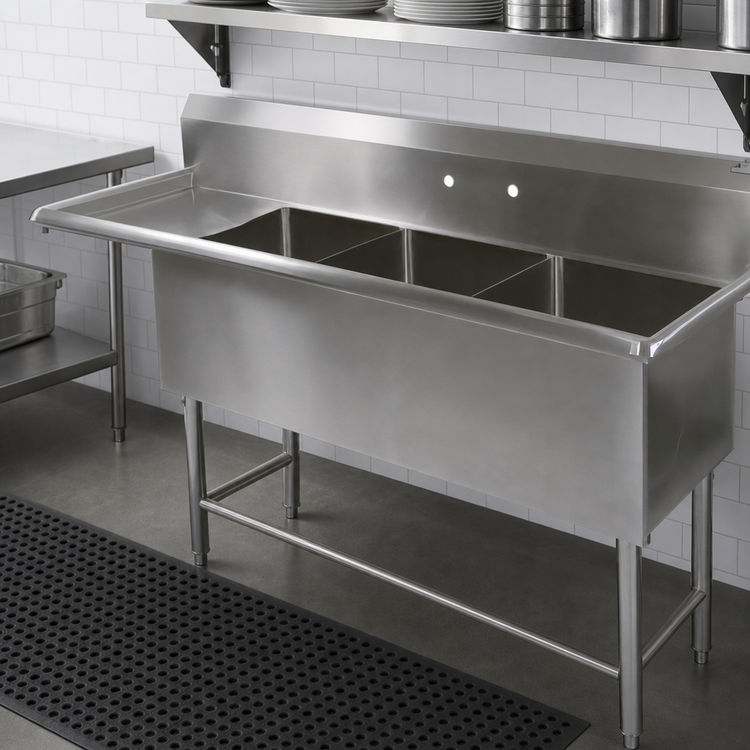 Product image #3 for John Boos Pro-Bowl 3-Compartment Stainless Steel Sink with 24" Left Drainboard, 20" x 20" x 12" Bowls