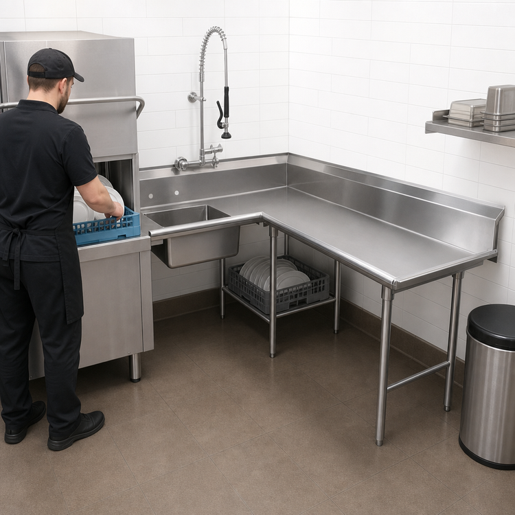 Product image #3 for Advance Tabco Korner 59-Inch Right-Hand L-Shaped Soil Dishtable with Pre-Rinse Sink