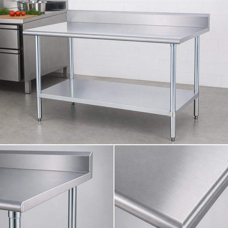 Product image #3 for Sapphire Manufacturing 48-Inch x 24-Inch Stainless Steel Work Table with 5-Inch Backsplash and Undershelf