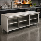 Thumbnail image #3 for Advance Tabco EB-SS-3012M Stainless Steel Underbar Work Table, Flat Top, Open Front Cabinet Base with Mid-Shelf, 144"W x 30"D