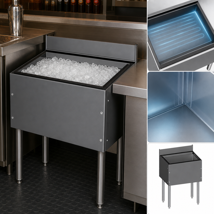 Product image #3 for CHOICE Extra Deep Stainless Steel Underbar Ice Bin with Built-In 10-Circuit Cold Plate, 30 Inch W x 19 Inch D, 116 lb. Capacity