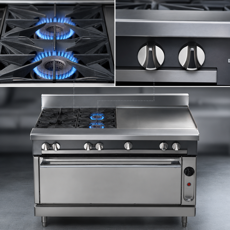 Product image #3 for Vulcan V Series 36-Inch Heavy Duty Floor Model Gas Range with 2 Open Burners, 18-Inch Thermostatic Griddle, and Standard Oven