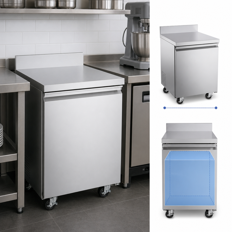 Product image #3 for Omcan USA 27-Inch One-Section Worktop Freezer with 3-1/2-Inch Backsplash, 5 Cu. Ft., Solid Door