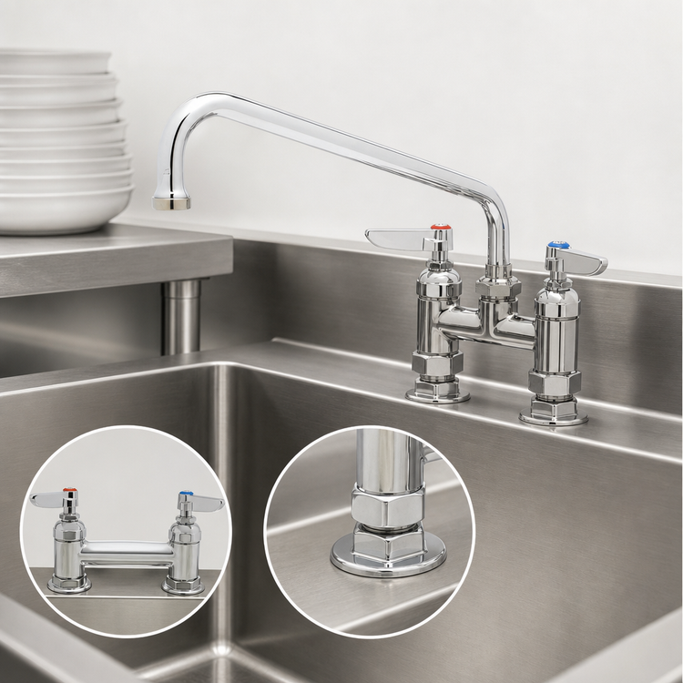 Product image #3 for T&S Brass B-0225-CC 4-Inch Centers Deck Mount Mixing Faucet with 12-Inch Swing Nozzle