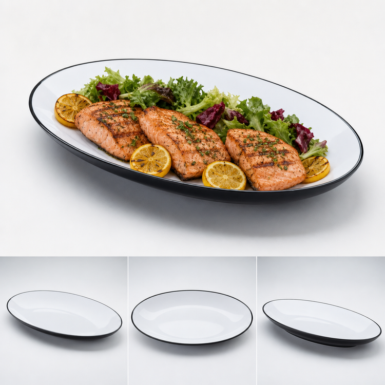 Product image #4 for American Metalcraft 21-1/2 Inch Oval Melamine Serving Platter, Black/White