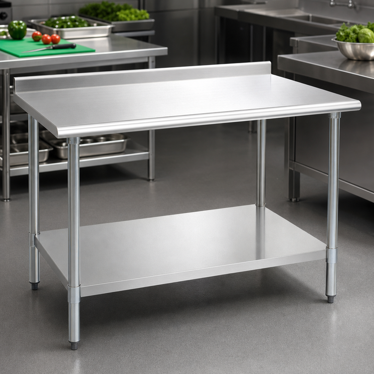 Product image #3 for Eagle Group Budget Series 60-Inch x 36-Inch 430 Stainless Steel Work Table with Rear Up-Turn and Adjustable Undershelf